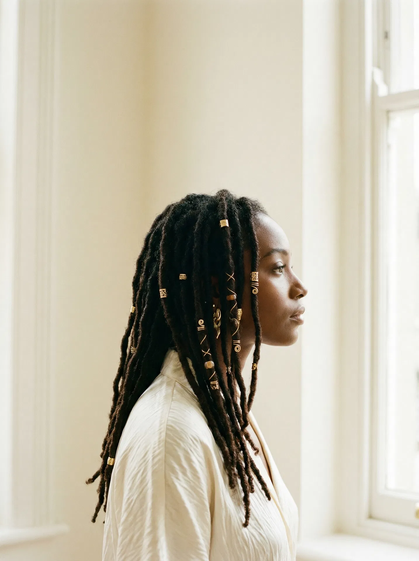 Beautiful locs with gold accessories